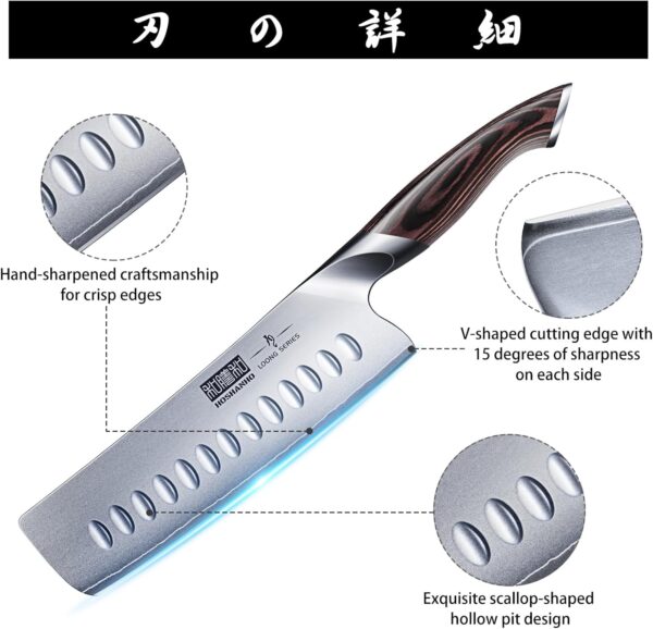 7 Inch Nakiri Knife, Japanese High Carbon Stainless Steel Chef Knife, Multipurpose Meat Vegetable Sharp Kitchen Knife with Ergonomic Pakkawood Handle - Image 3