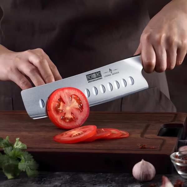 7 Inch Nakiri Knife, Japanese High Carbon Stainless Steel Chef Knife, Multipurpose Meat Vegetable Sharp Kitchen Knife with Ergonomic Pakkawood Handle - Image 2