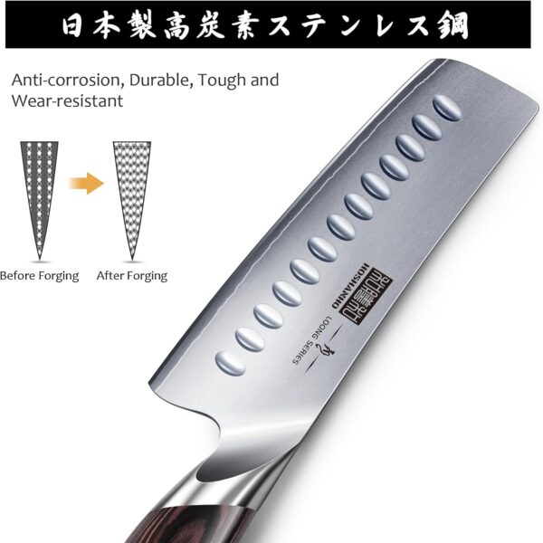 7 Inch Nakiri Knife, Japanese High Carbon Stainless Steel Chef Knife, Multipurpose Meat Vegetable Sharp Kitchen Knife with Ergonomic Pakkawood Handle - Image 4