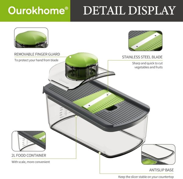 Ourokhome Mandolin Slicer for Kitchen Food, Hand Safe Vegetable Shredder with 6 Mandoline Blades, Veggie Waffle Cutter for Potato, Carrot, Zucchini, Onion, Essential Kitchen Gadgets (6 in 1, Gray) - Image 12