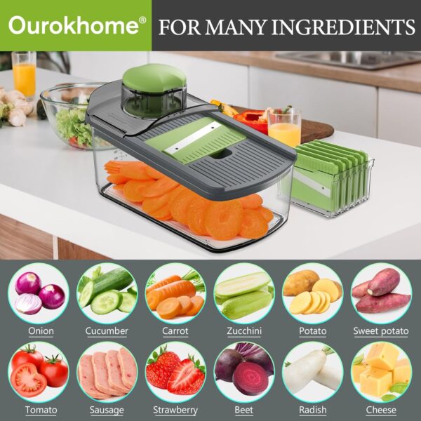 Ourokhome Mandolin Slicer for Kitchen Food, Hand Safe Vegetable Shredder with 6 Mandoline Blades, Veggie Waffle Cutter for Potato, Carrot, Zucchini, Onion, Essential Kitchen Gadgets (6 in 1, Gray) - Image 9