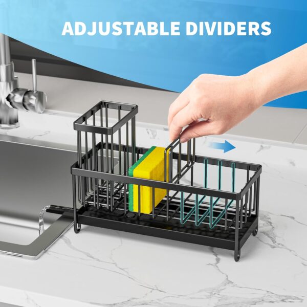 Cisily Black Sponge Holder for Kitchen Sink, Sink Caddy Organizer with High Brush Holder, Kitchen Countertop Organizers and Storage Essentials, Rustproof 304 Stainless Steel, Soap Dispenser Organize - Image 3