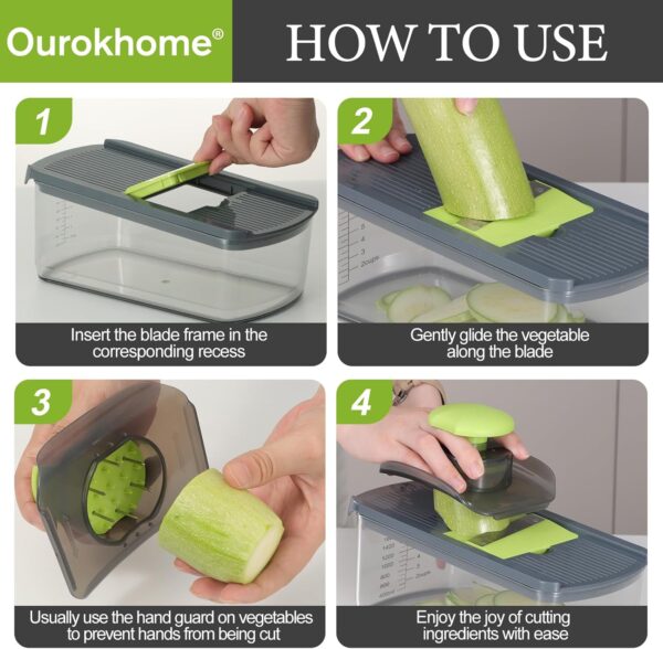 Ourokhome Mandolin Slicer for Kitchen Food, Hand Safe Vegetable Shredder with 6 Mandoline Blades, Veggie Waffle Cutter for Potato, Carrot, Zucchini, Onion, Essential Kitchen Gadgets (6 in 1, Gray) - Image 7