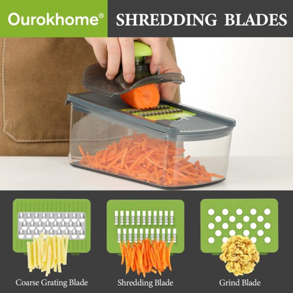 Ourokhome Mandolin Slicer for Kitchen Food, Hand Safe Vegetable Shredder with 6 Mandoline Blades, Veggie Waffle Cutter for Potato, Carrot, Zucchini, Onion, Essential Kitchen Gadgets (6 in 1, Gray) - Image 5