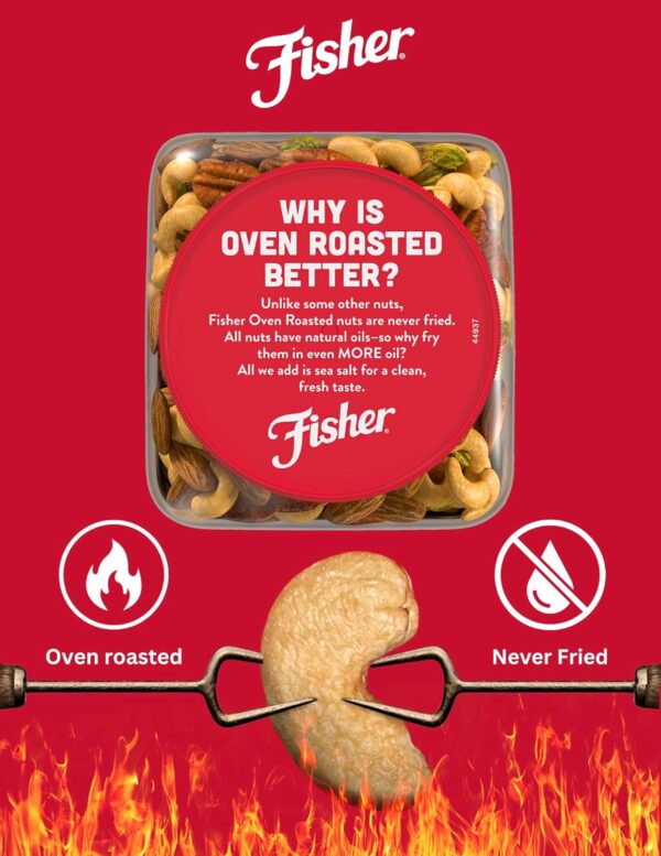 Fisher Oven Roasted Never Fried Deluxe Mixed Nuts, 24 Ounces (Pack of 1), Almonds, Cashews, Pecans, Pistachios, Healthy Snacks for Adults, Made With Sea Salt, No Added Oil, Trail Mix, Gluten Free​ - Image 3
