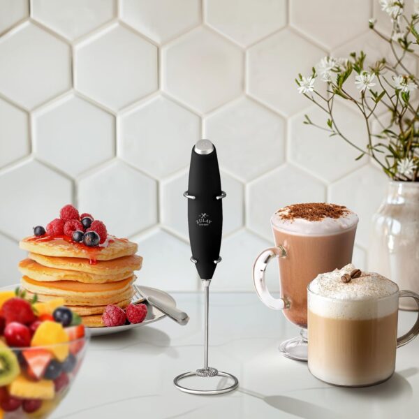 Zulay Kitchen Powerful Milk Frother Wand With 2 Duracell Batteries - Ultra Fast Handheld Drink Mixer - Electric Whisk Foam Maker for Coffee, Lattes, Cappuccino, Matcha, Hot Chocolate & Creamer - Black - Image 4