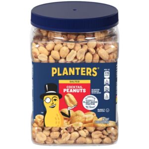 PLANTERS Salted Peanuts Cocktail, Party Snack, Plant-Based Protein, After School Snack, Roasted in Peanut Oil, Salted Nuts, Snacks for Adults, Bulk Nuts, Kosher, 2.19lb Jar