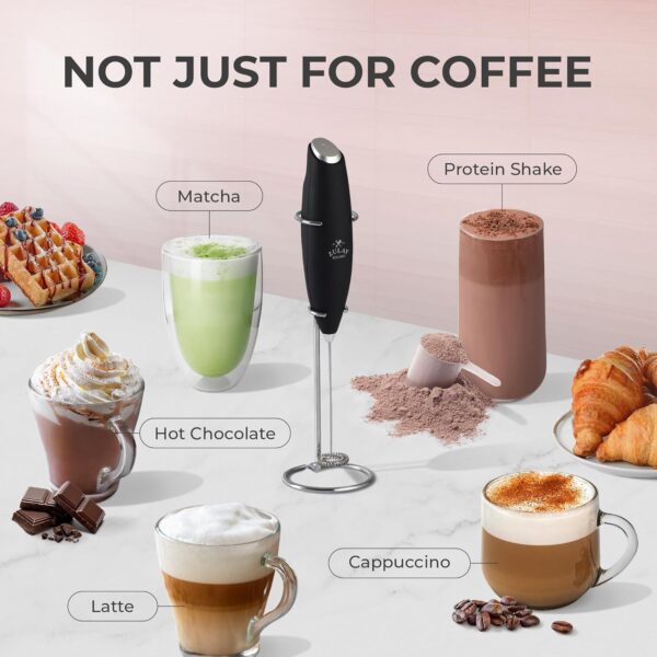 Zulay Kitchen Powerful Milk Frother Wand With 2 Duracell Batteries - Ultra Fast Handheld Drink Mixer - Electric Whisk Foam Maker for Coffee, Lattes, Cappuccino, Matcha, Hot Chocolate & Creamer - Black - Image 5