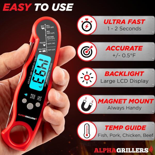 Alpha Grillers Meat Thermometer Digital - Instant Read Food Thermometer for Cooking Grilling Air Fryer Griddle Probe Kitchen Gadgets Essentials BBQ Accessories Grill Gifts for Men Him Dad Birthday - Image 2