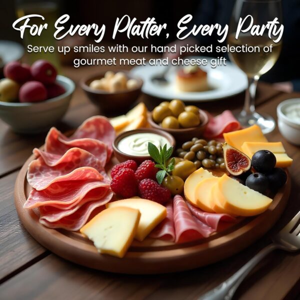 GiftWorld Deluxe Charcuterie Food Items, Meat and Cheese Gift Basket – Salami, Summer Sausage with Olives, Champagne Mustard, and Fig Spread – Family - Image 3