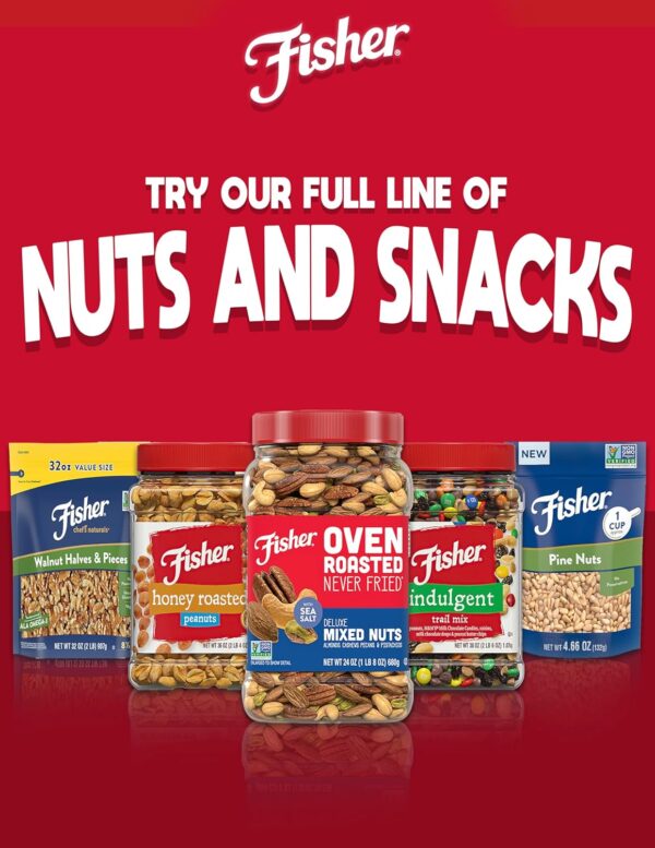 Fisher Oven Roasted Never Fried Deluxe Mixed Nuts, 24 Ounces (Pack of 1), Almonds, Cashews, Pecans, Pistachios, Healthy Snacks for Adults, Made With Sea Salt, No Added Oil, Trail Mix, Gluten Free​ - Image 7