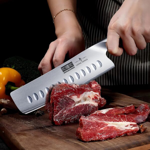 7 Inch Nakiri Knife, Japanese High Carbon Stainless Steel Chef Knife, Multipurpose Meat Vegetable Sharp Kitchen Knife with Ergonomic Pakkawood Handle - Image 6