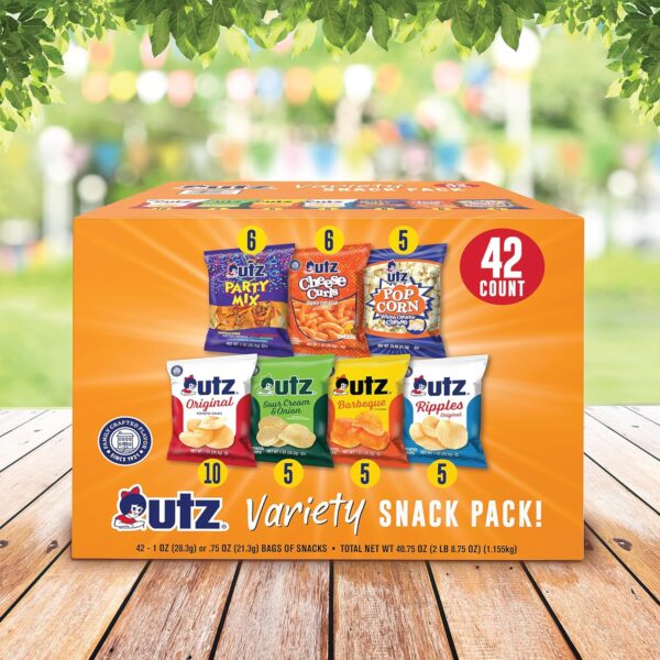Utz Snack Variety Pack Individual Snacks, Includes Potato Chips, Cheese Curls, Popcorn, and Party Mix, Crunchy Travel Snacks for Lunches, Vending Machines, and Enjoying on the Go (Pack of 42) - Image 2