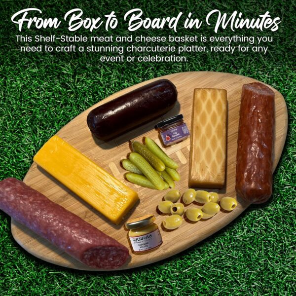 GiftWorld Deluxe Charcuterie Food Items, Meat and Cheese Gift Basket – Salami, Summer Sausage with Olives, Champagne Mustard, and Fig Spread – Family - Image 5