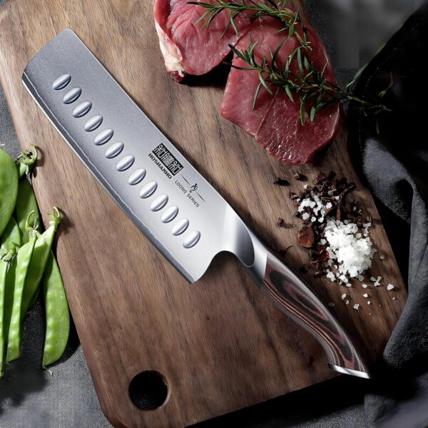 7 Inch Nakiri Knife, Japanese High Carbon Stainless Steel Chef Knife, Multipurpose Meat Vegetable Sharp Kitchen Knife with Ergonomic Pakkawood Handle - Image 7